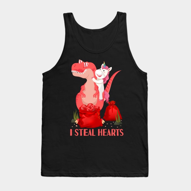 I Steal Hearts Unicorn Riding T rex Dinosaur Valentines Day Tank Top by Tesszero